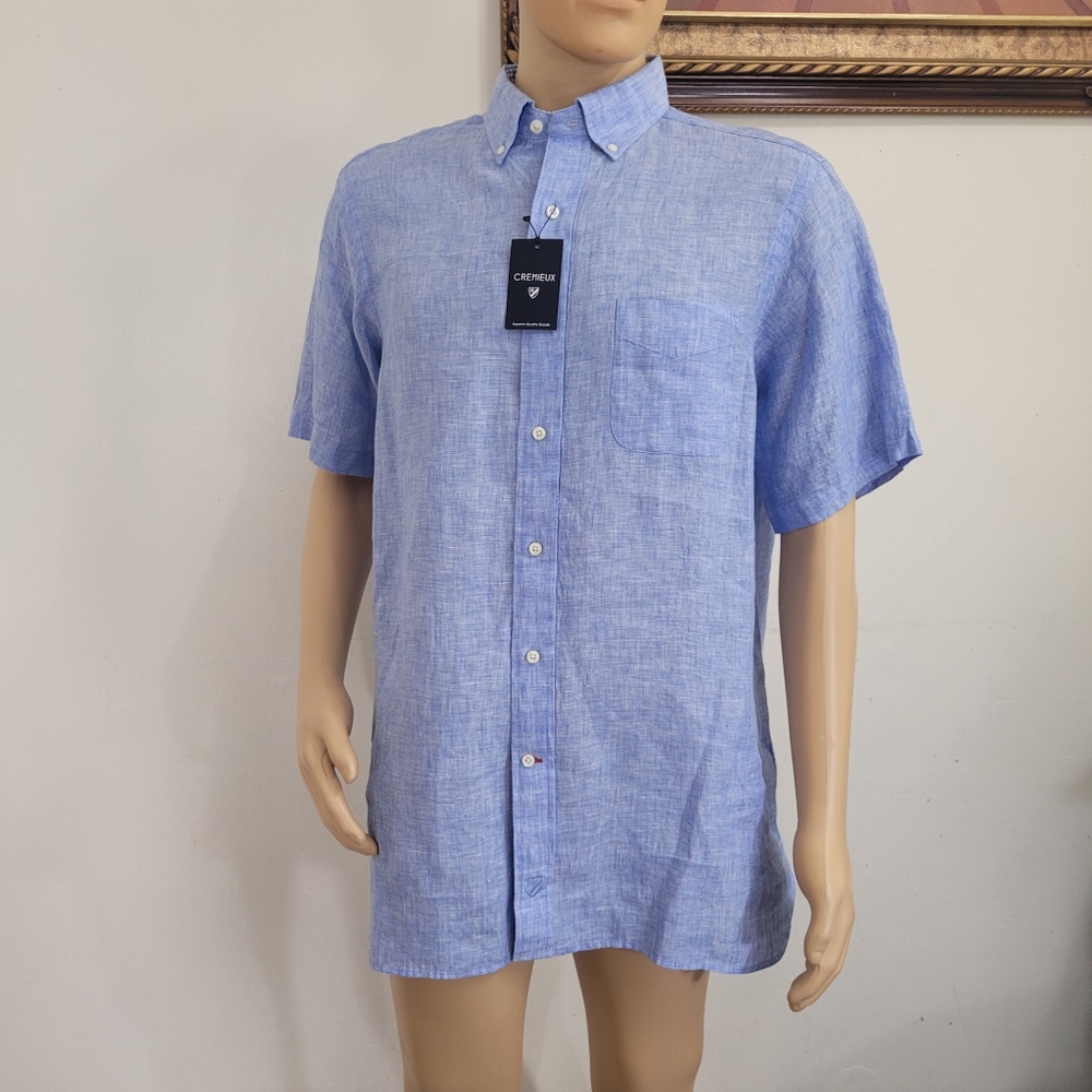 Cremieux 38 Linen Shirt Men’s Large Short Sleeve B